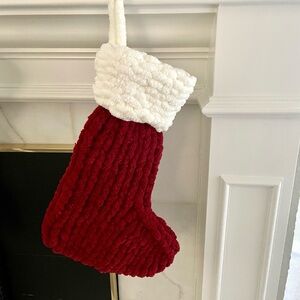 100% Handmade and Hand Knit Christmas Red Stockings.